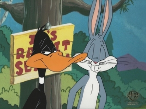 Bugs Bunny and Daffy Duck grin