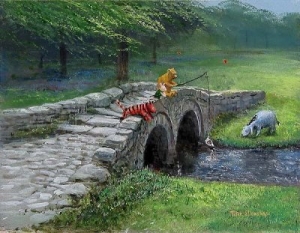 Pooh Fishing With Friends - canvas