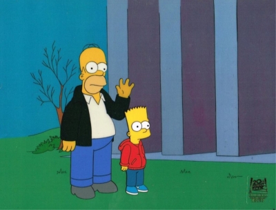 Homer and Bart Simpson wave 
