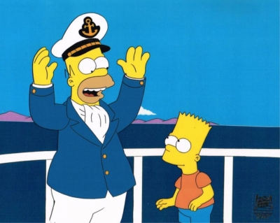 Homer Simpson as Captain and Bart 