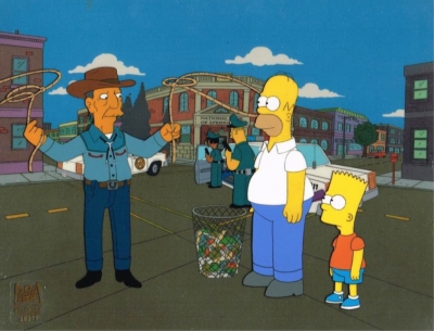 Homer Simpson and Bart with cowboy