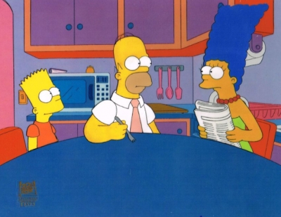Homer, Marge and Bart in kitchen