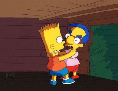 Bart and Milhouse fighting