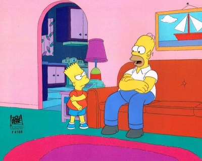 Homer Simpson and Bart Simpson debate