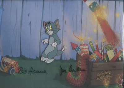 Tom with fireworks / matching drawing