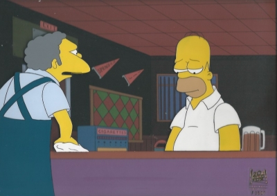 Moe and Homer Simpson at the bar