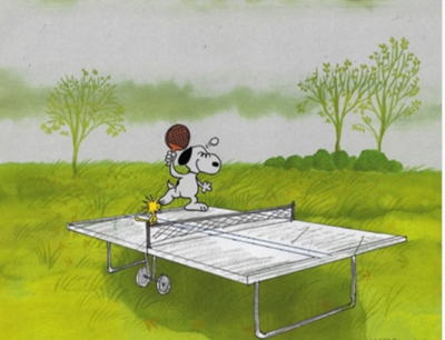 Snoopy and Woodstock table tennis