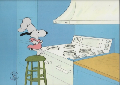 Snoopy as chef in kitchen