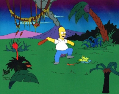 Homer Simpson stomping on lizard Treehouse of Horror V