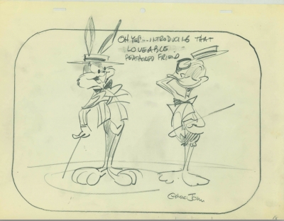 Vintage Original Production Layout Drawing of Bugs Bunny and Daffy Duck