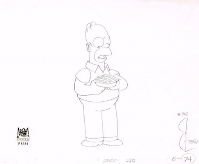 Homer Simpson original drawing eating pie