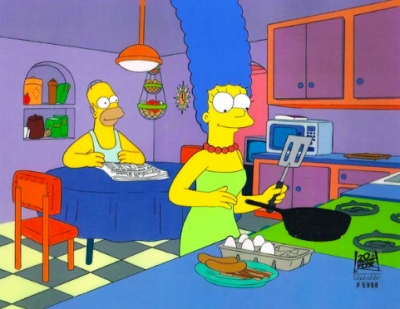 Homer Simpson and Marge cooking