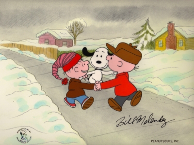 Snoopy, Charlie Brown and Rerun skip
