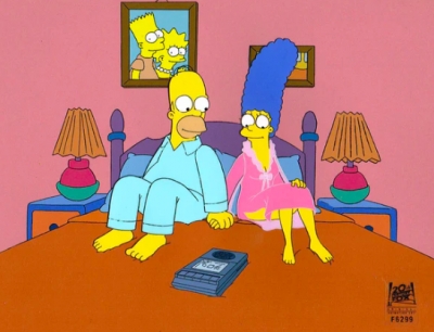 Homer and Marge in bed with tape
