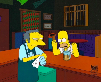 Homer sitting at Moe's Tavern