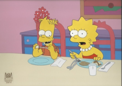 Lisa Simpson sits with Hugo