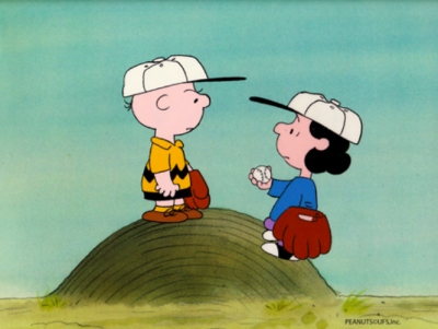Charlie Brown and Lucy on the baseball mound