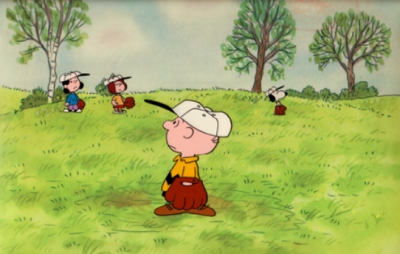 Charlie Brown and gang on the field