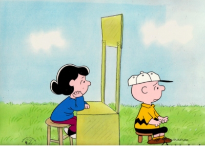 Charlie Brown and Lucy at Psychiatrist Booth